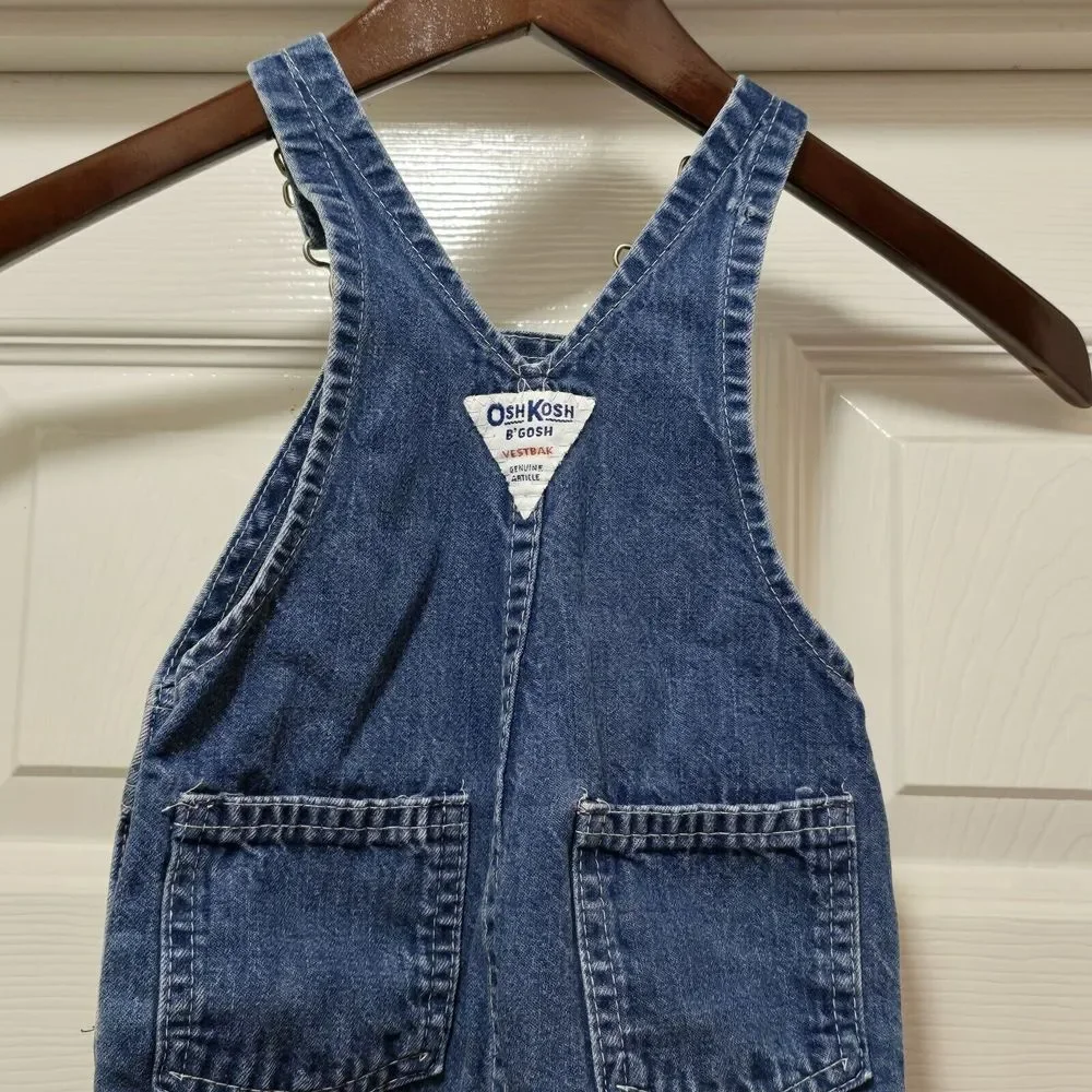 Vintage 80s Oshkosh B'Gosh Baby 6-9m Blue Jean Vestbak Overalls‎ USA
